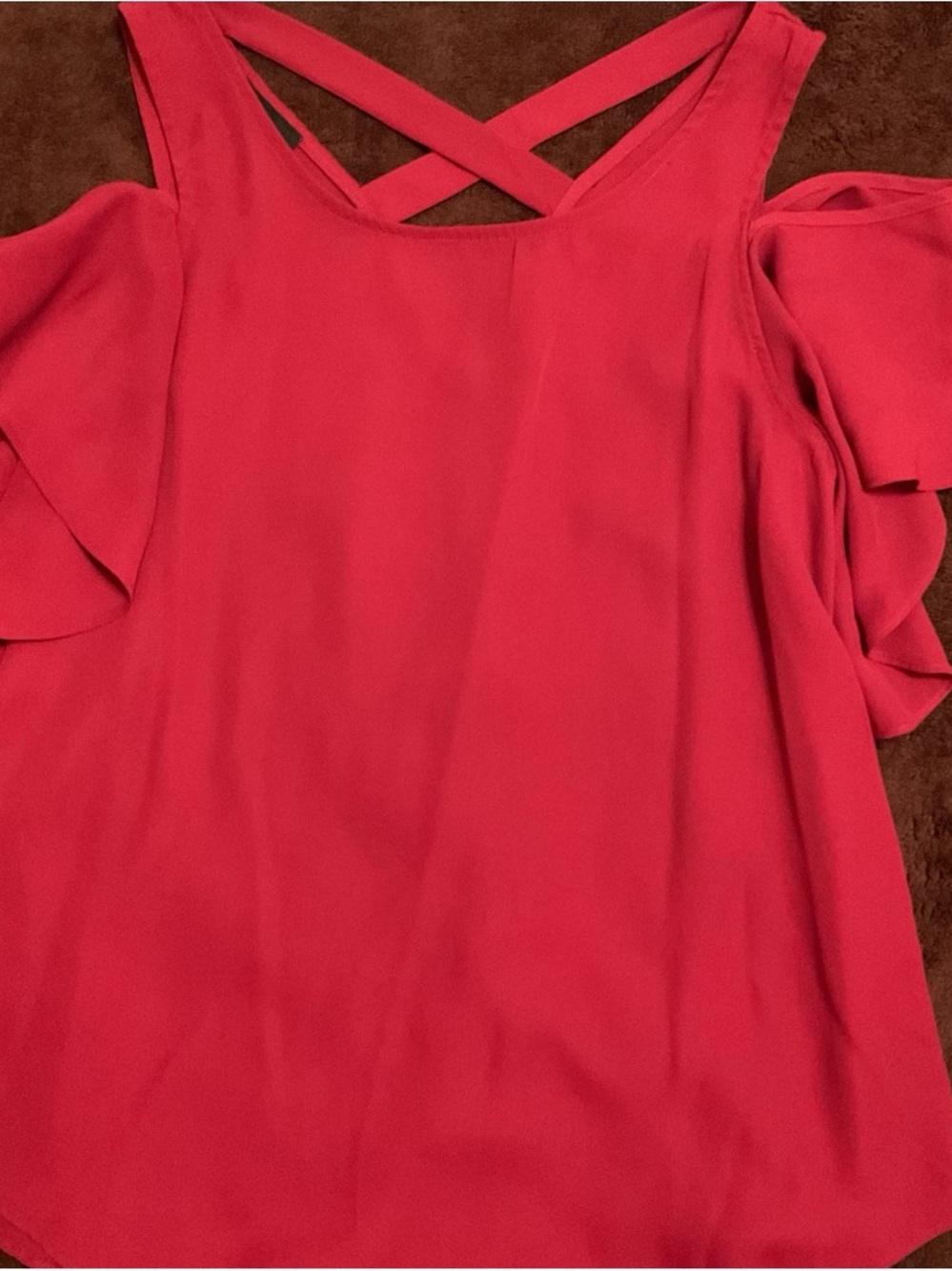 BCX Red Cold-Shoulder Ruffle Camisole with Crisscross Back